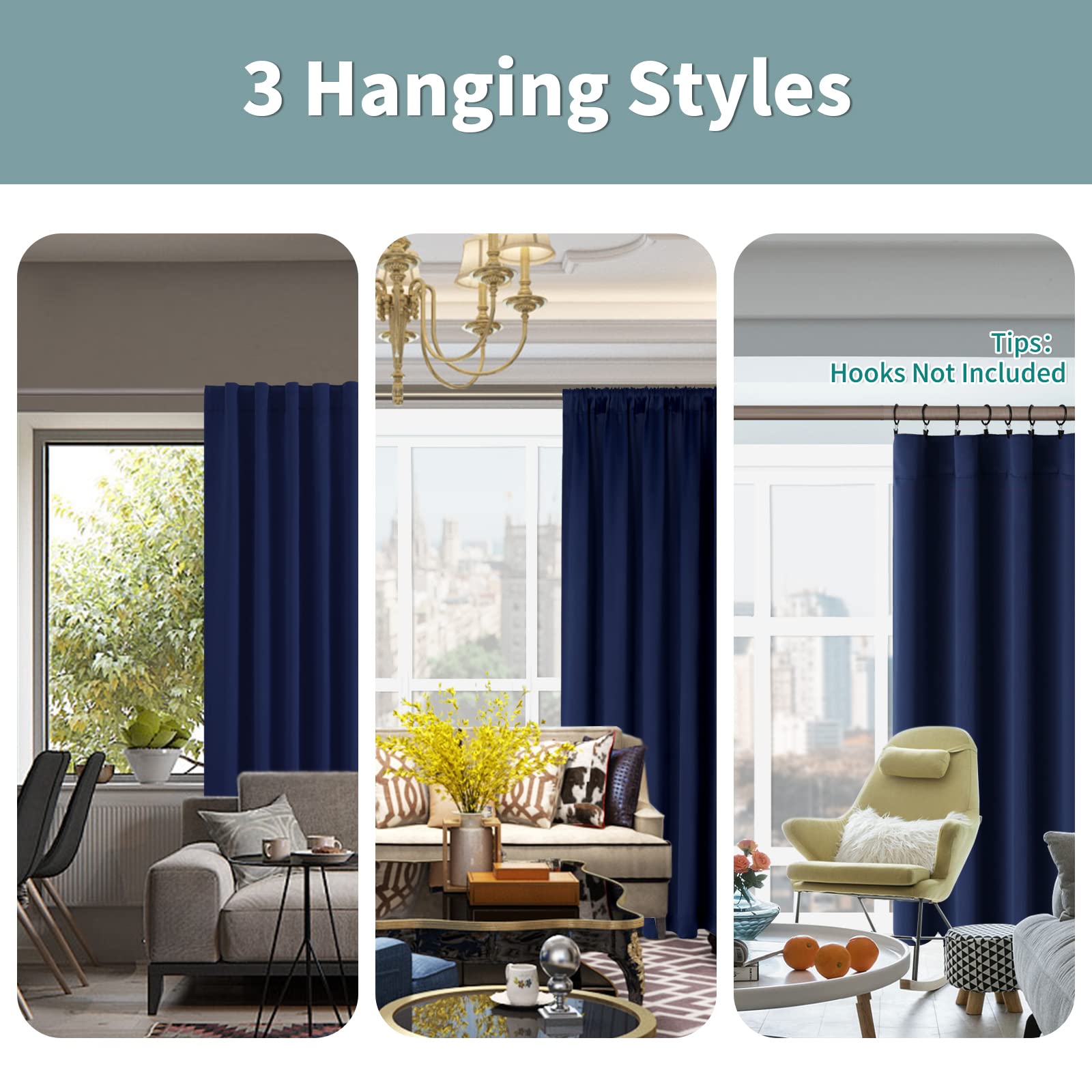 Bgment Navy Blue 100% Blackout Curtains 45 Inches Long With Black Liner, Rod Pocket And Back Tab Double Layer Full Room Darkening Thermal Window Curtains For Bedroom, 2 Panels, Each 52 X 45 Inch