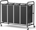 ROMOON Laundry Hamper Sorter Cart: 4-Section Organizer with Heavy-Duty Lockable Wheels and Removable Bags | 172L Rolling Laundry
