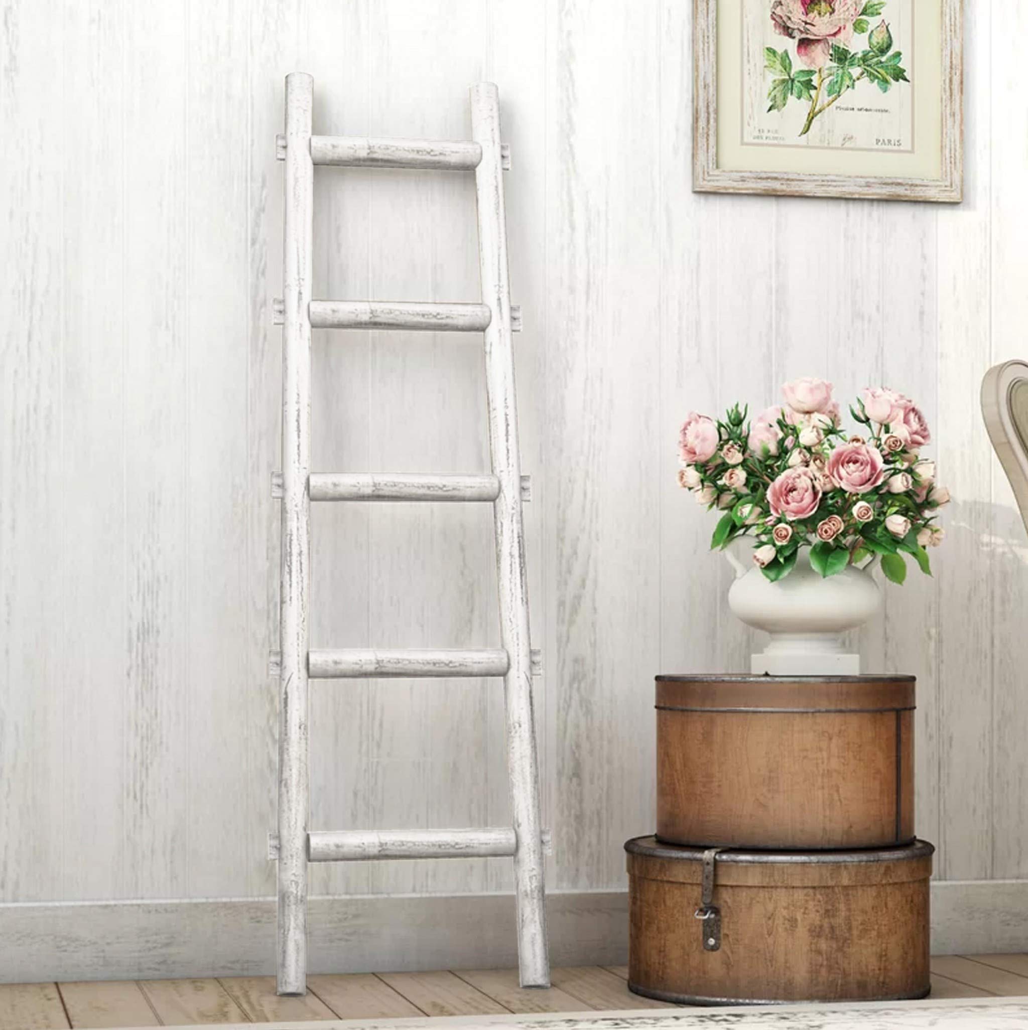 HomeRoots 59' X 18' X 2' White Decorative Ladder Shelve