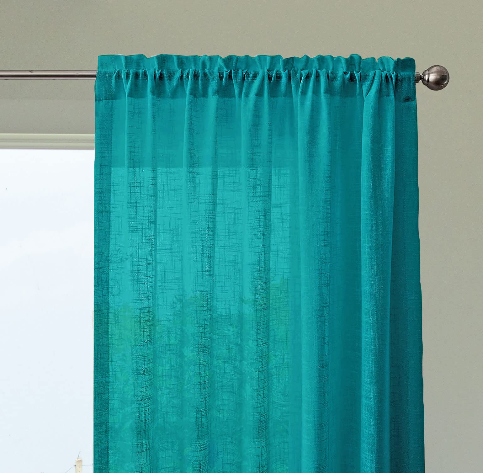 Homemonde 5 Feet Long Set Of 2 Curtains Sheer Taxture Linen Drapes For Living Room, Office, Bedroom Decoration, Rod Pocket, 60 I