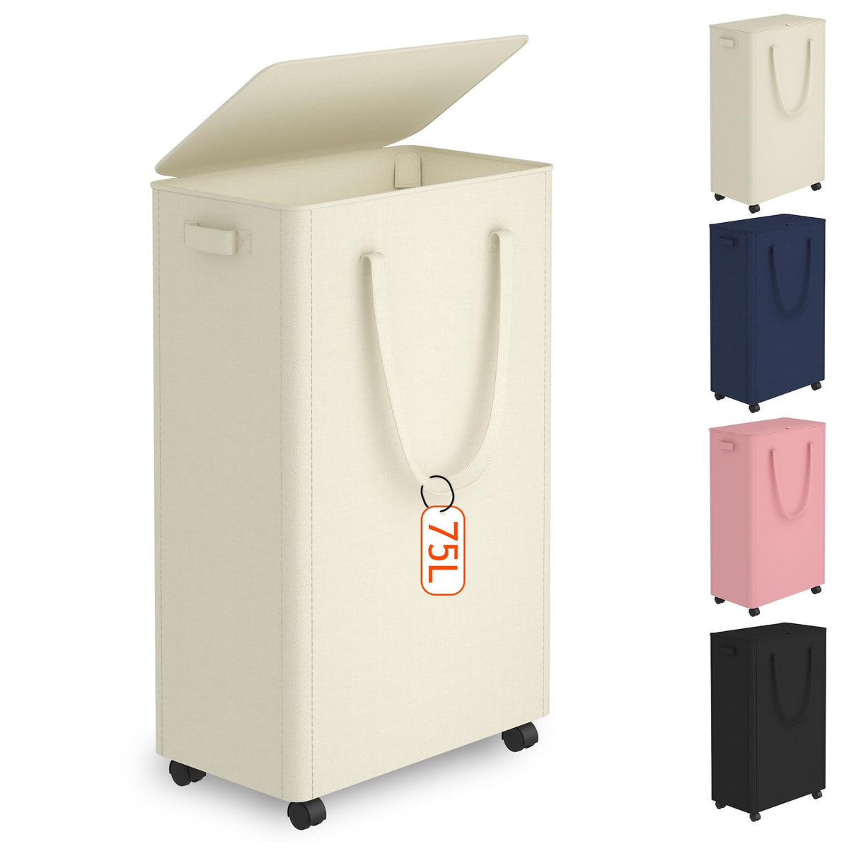Slim Laundry Hamper with Wheels,20 Gal (75L) Rolling Laundry Basket with lid and wheels Clothes Hamper Foldable Tall Dirty Cloth