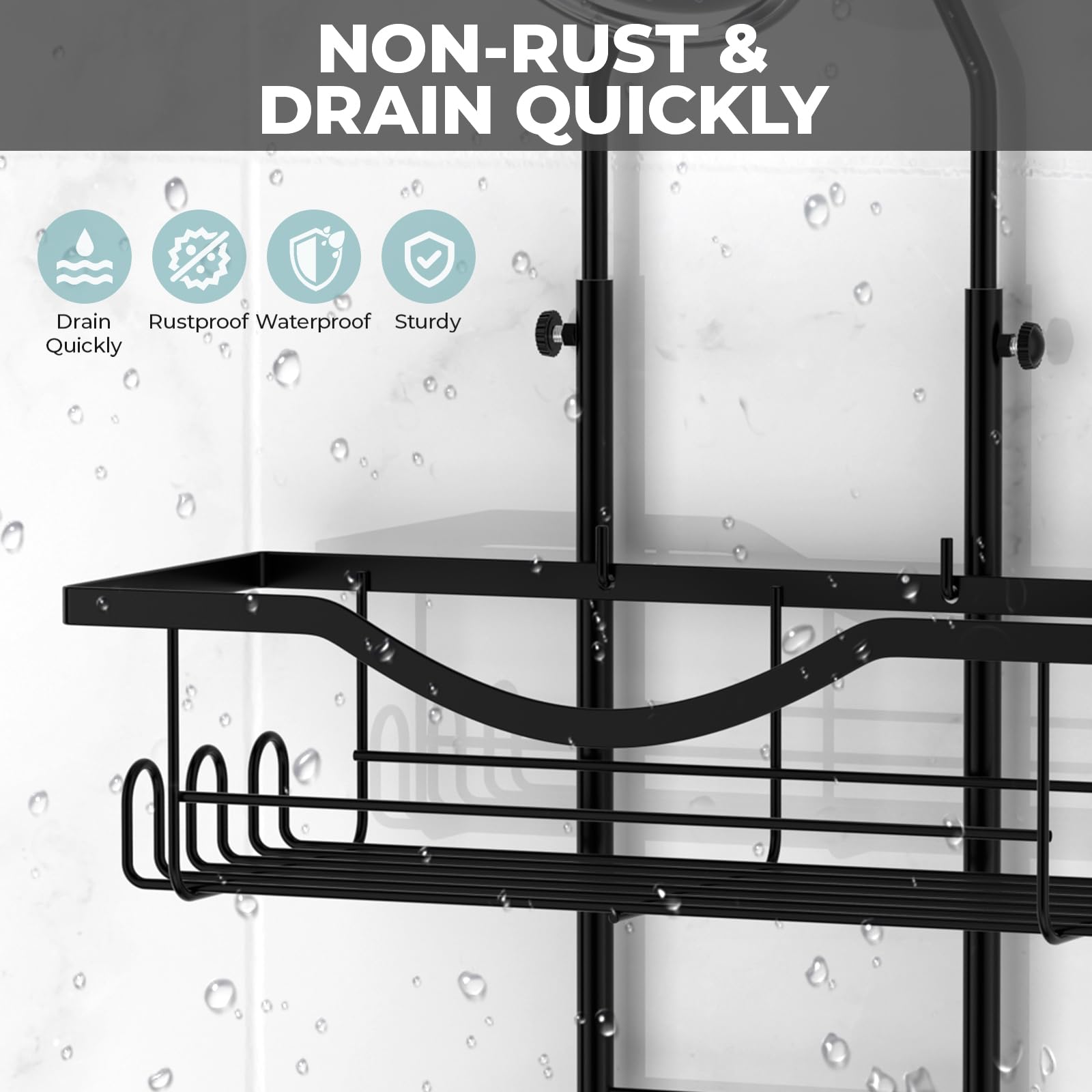 Shower Caddy Hanging Adjustable Shower Caddy, Rustproof Extended Length Shower Caddy Over Shower Head With Hooks Soap Holder, La