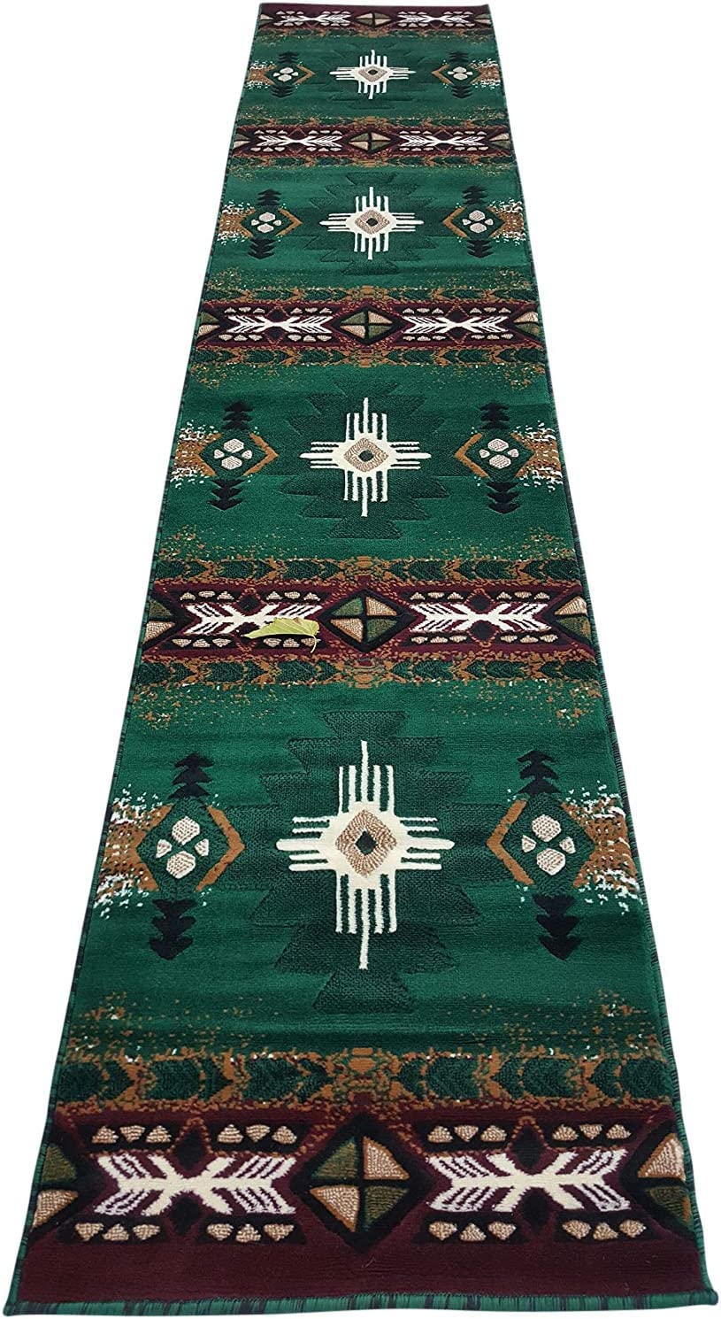 YHSF South West Native American Area Rug C318 (Hunter Green, 2 Feet 4 Inches x 10 Feet 11 Inches)