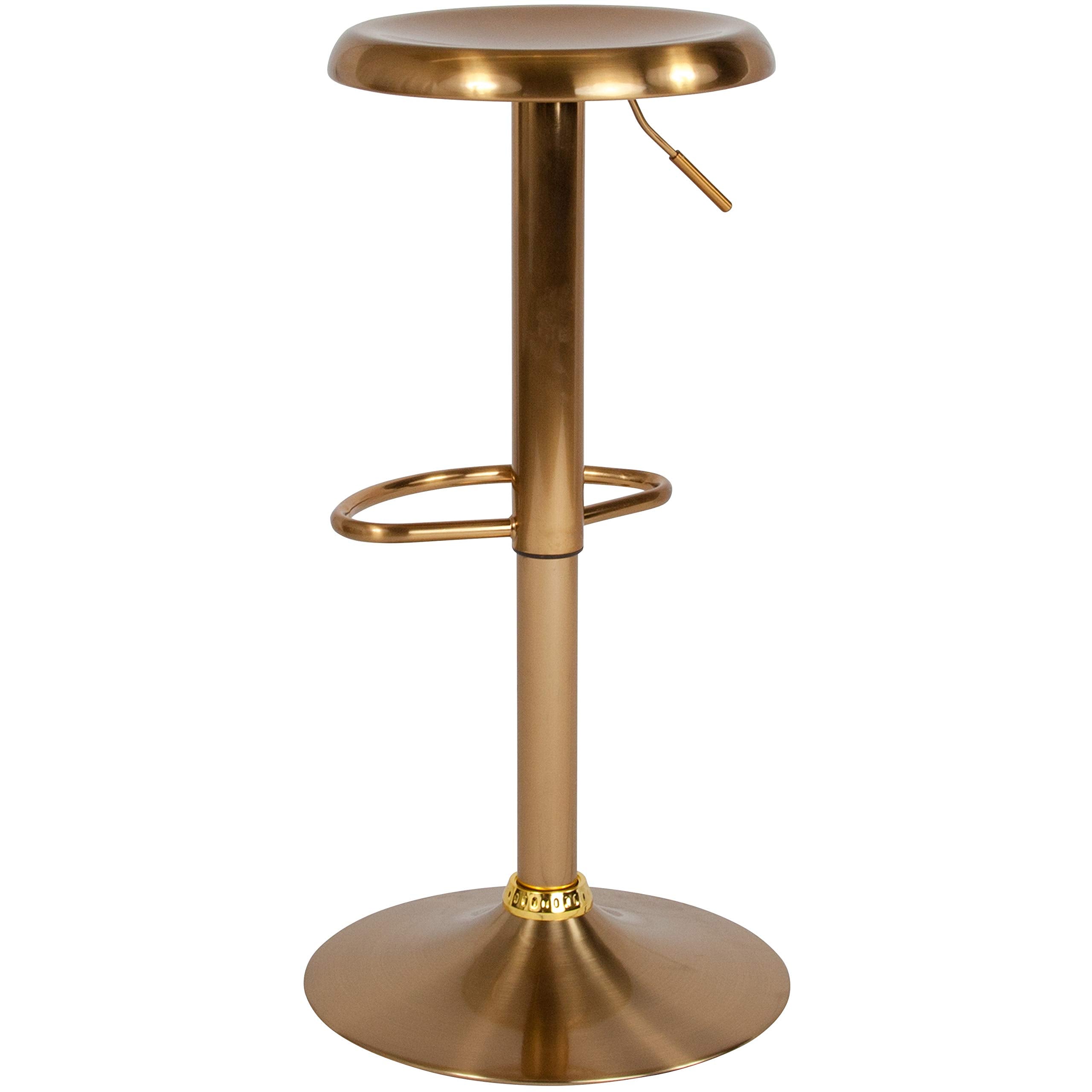 Flash Furniture Madrid Series Adjustable Height Retro Metal Barstool With Footrest, Backless Adjustable Bar Or Counter Height Swivel Stool, Gold