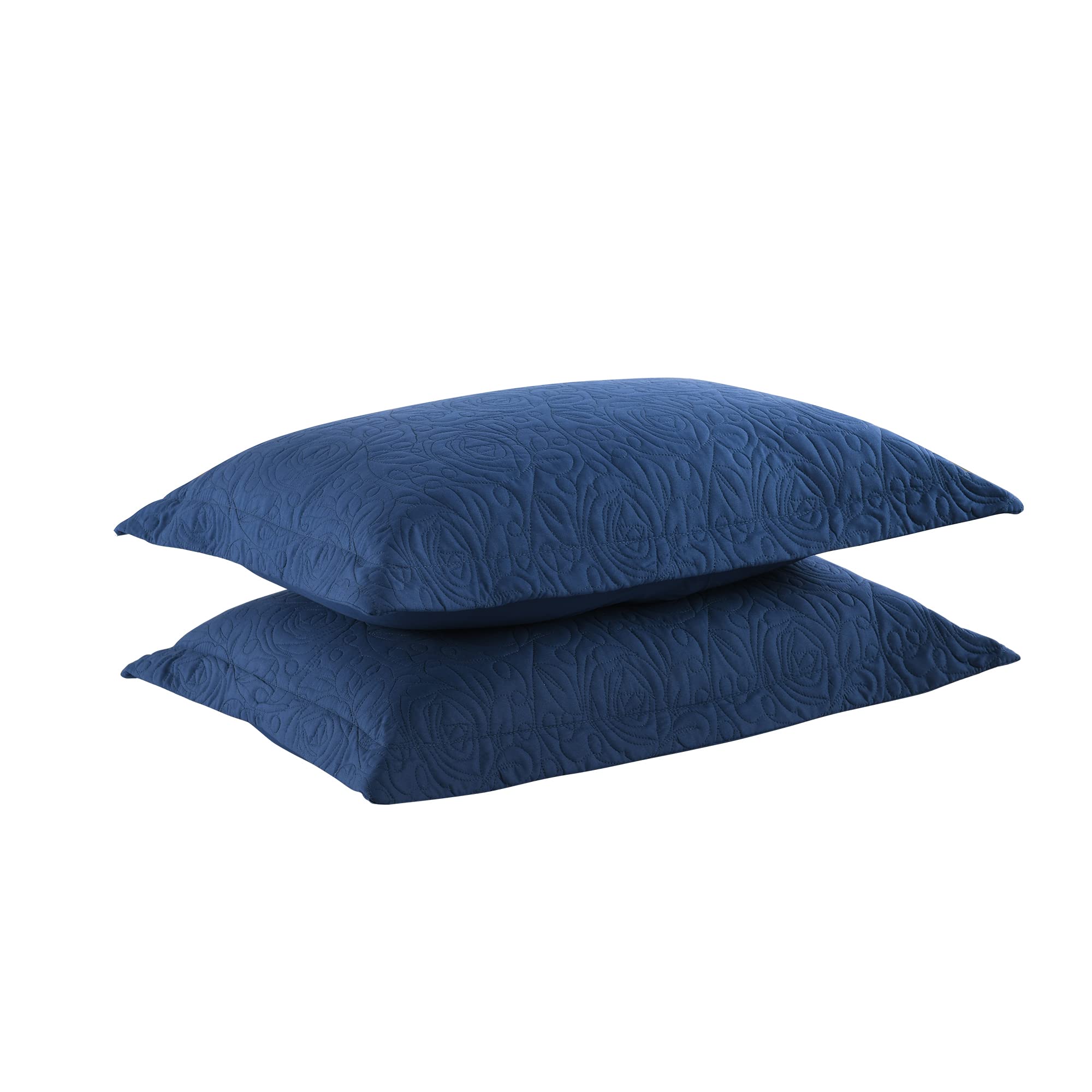 Marcielo 2-Piece Embroidered Pillow Shams, Queen Decorative Microfiber Pillow Shams Set Standard Size (True Navy)