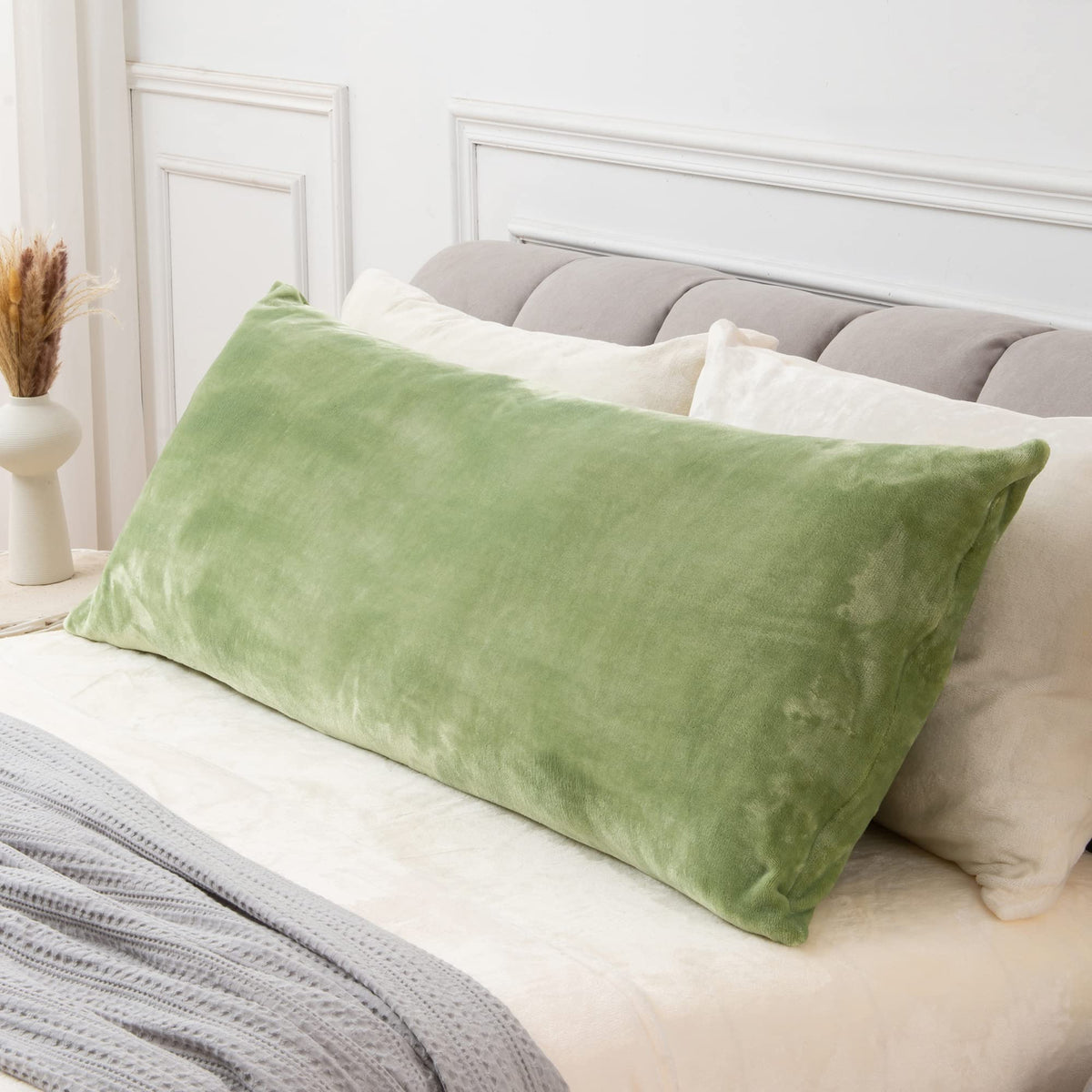 Bedelite Body Pillow Cover With Zipper Closure, Super Soft And Cozy Fuzzy Fleece Body Pillow Case Cover 20 X 54 Inches, Sage Gre