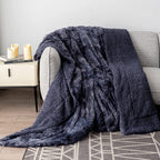 Pawque Faux Fur Blankets Queen Size 60X80 Inches, Super Soft Fuzzy Fluffy Blanket, Warm Thick Sherpa Long Hair Shag Reversible L