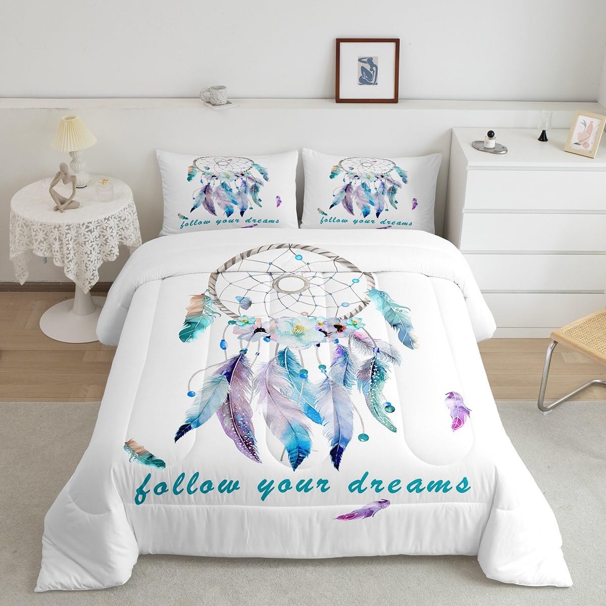 Dreamcatcher Comforter Set Boho Dream Catcher Bedding Set For Kids Boys Girls Teens Decor Indian Hippie Feather Print Comforter
