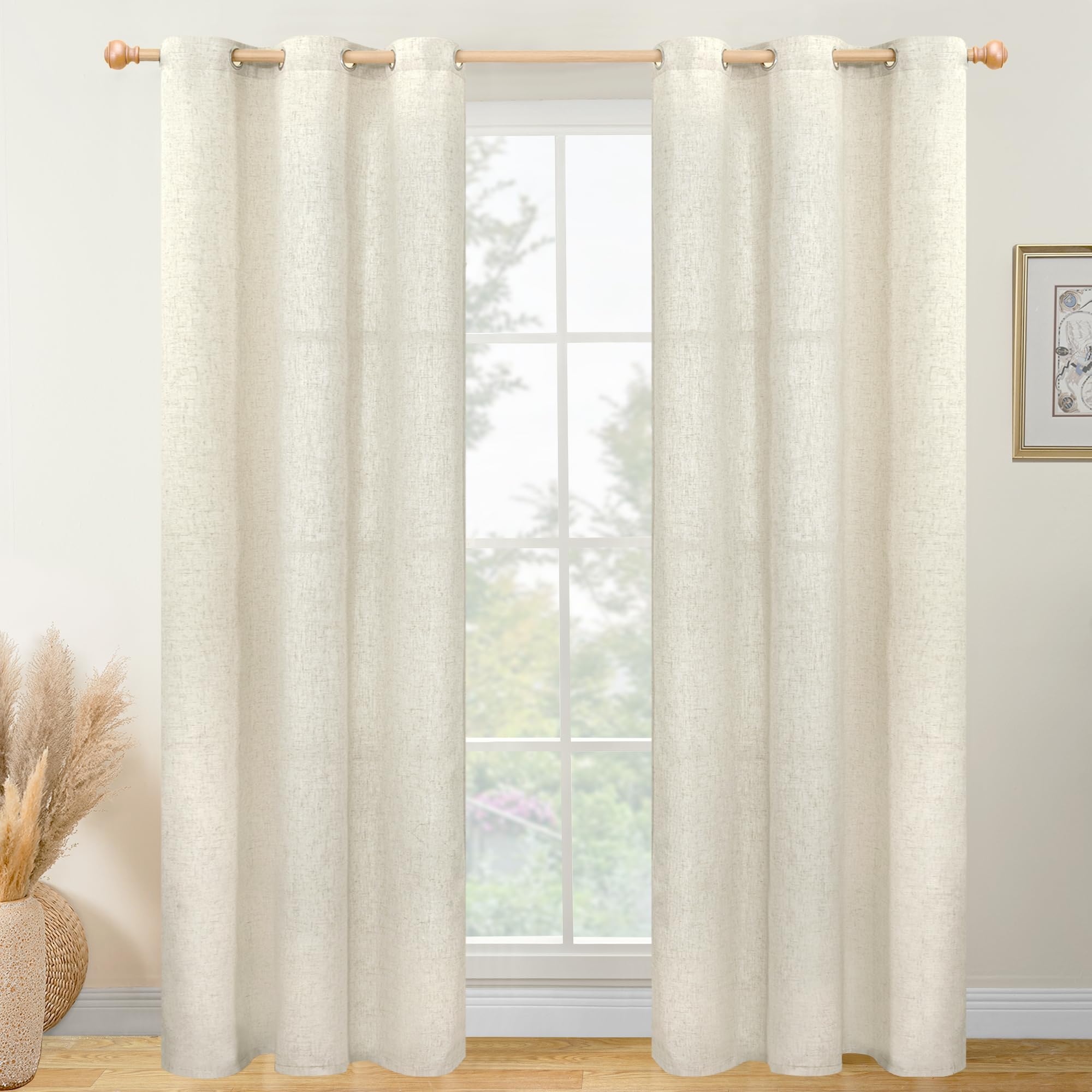 YoungsTex Natural Linen Curtains 84 Inches Length 2 Panels Light Filtering Window Drapes Privacy for Living Room Bedroom Office 