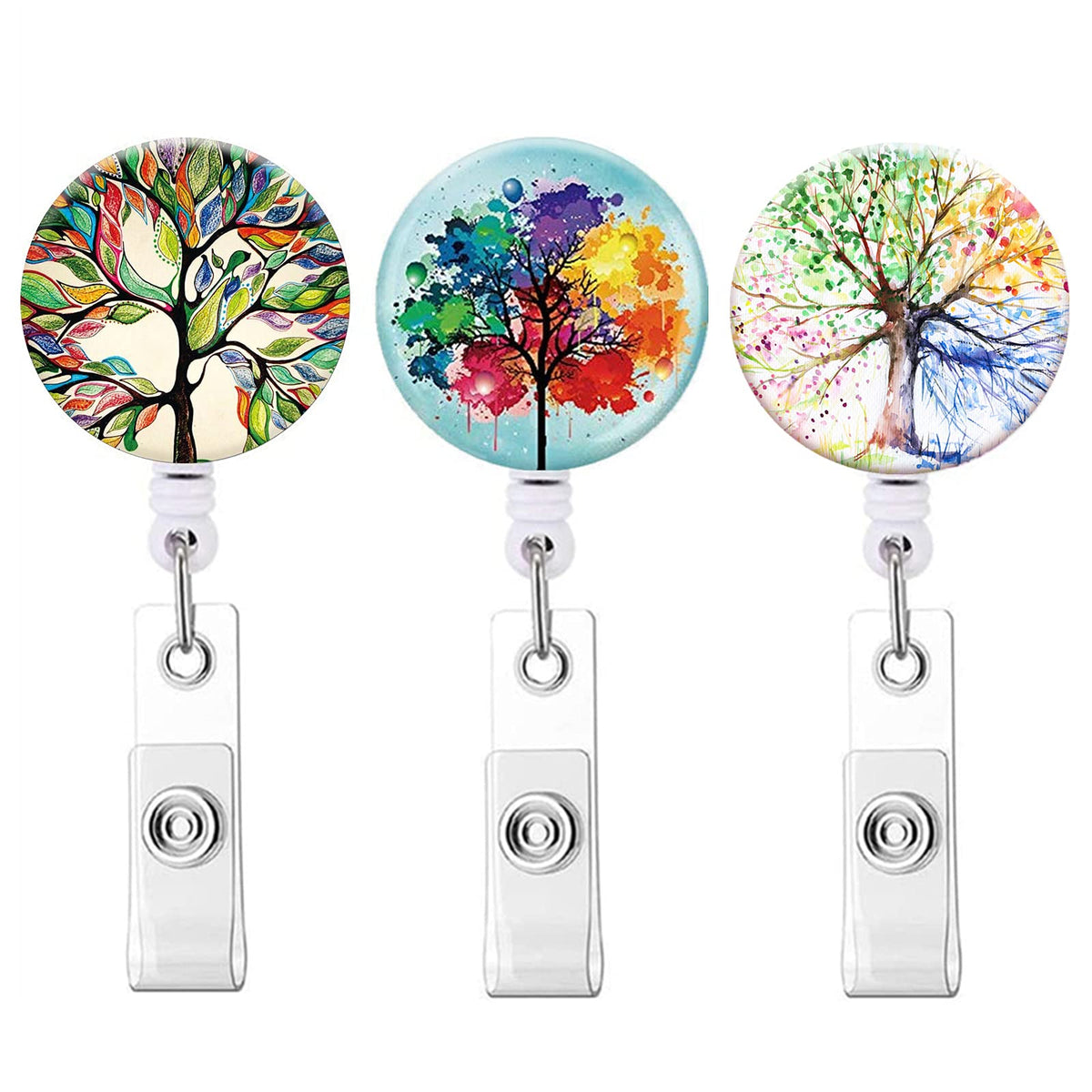 Retractable Id Badge Holder Nurse Badge Reels With Clip Name Card Holders For Office Worker Doctor Nurse (Tree 3 Pack)