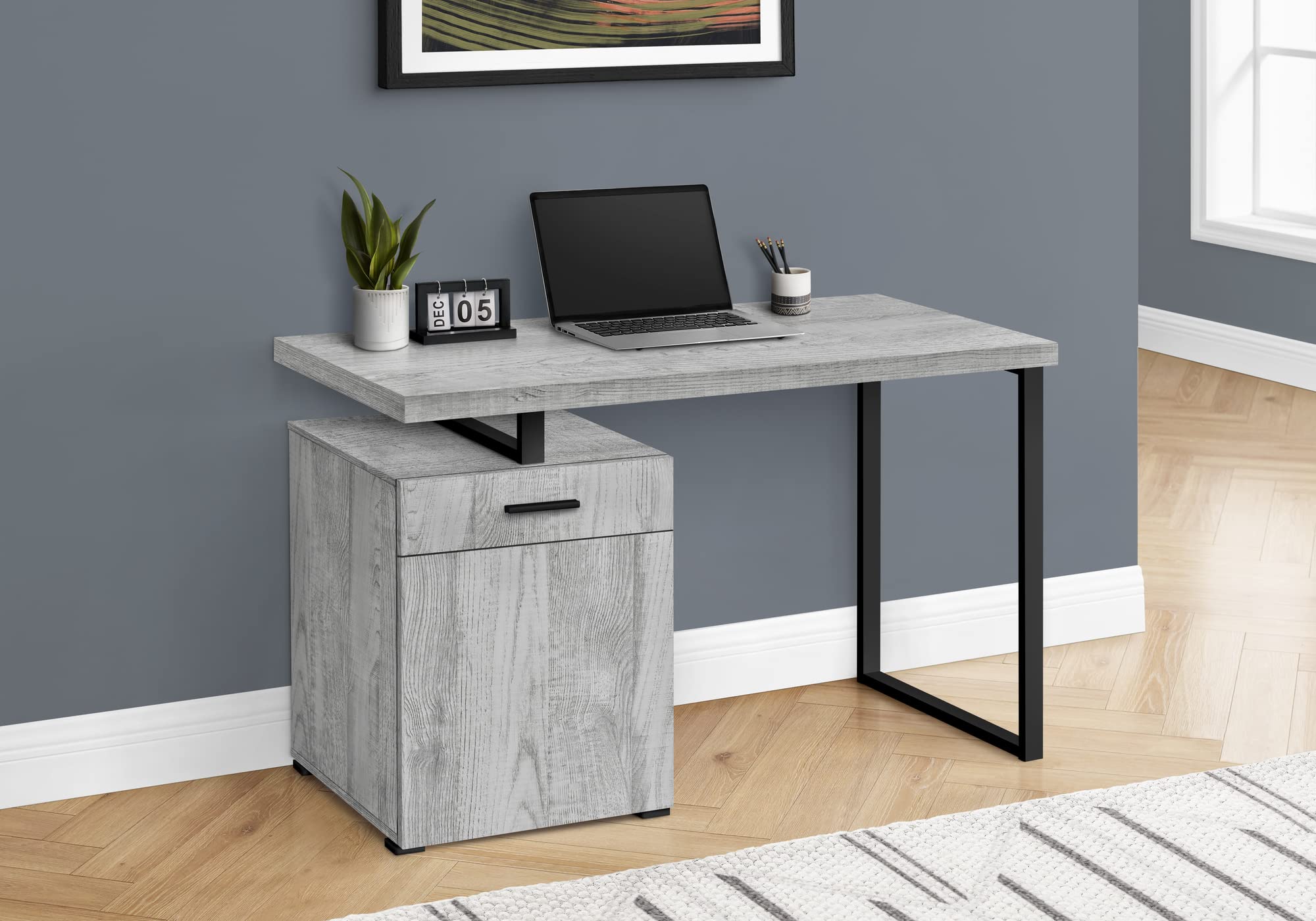 Monarch Specialties 7763 Computer Desk, Home Office, Laptop, Left, Right Set-up, Storage Drawers, 48' L, Work, Laminate, Contemporary Desk-48 Facing, 47.25' L x 23.75' W x 30' H, Grey/Black Metal