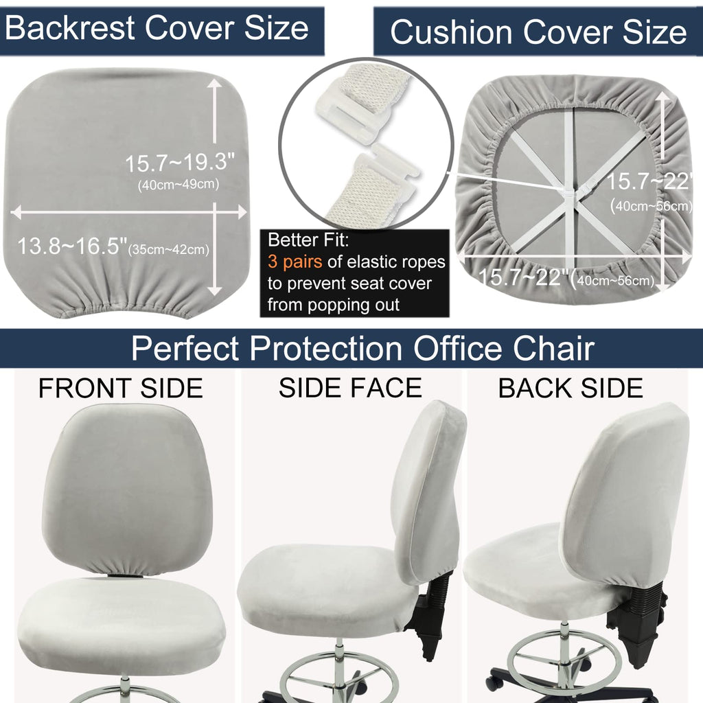 Buyue Task Office Chair Cover, Super Soft Velvet Stretch Washable Computer Desk Armless Chair Slipcover Dustproof Protectors (Set Of Light Grey)