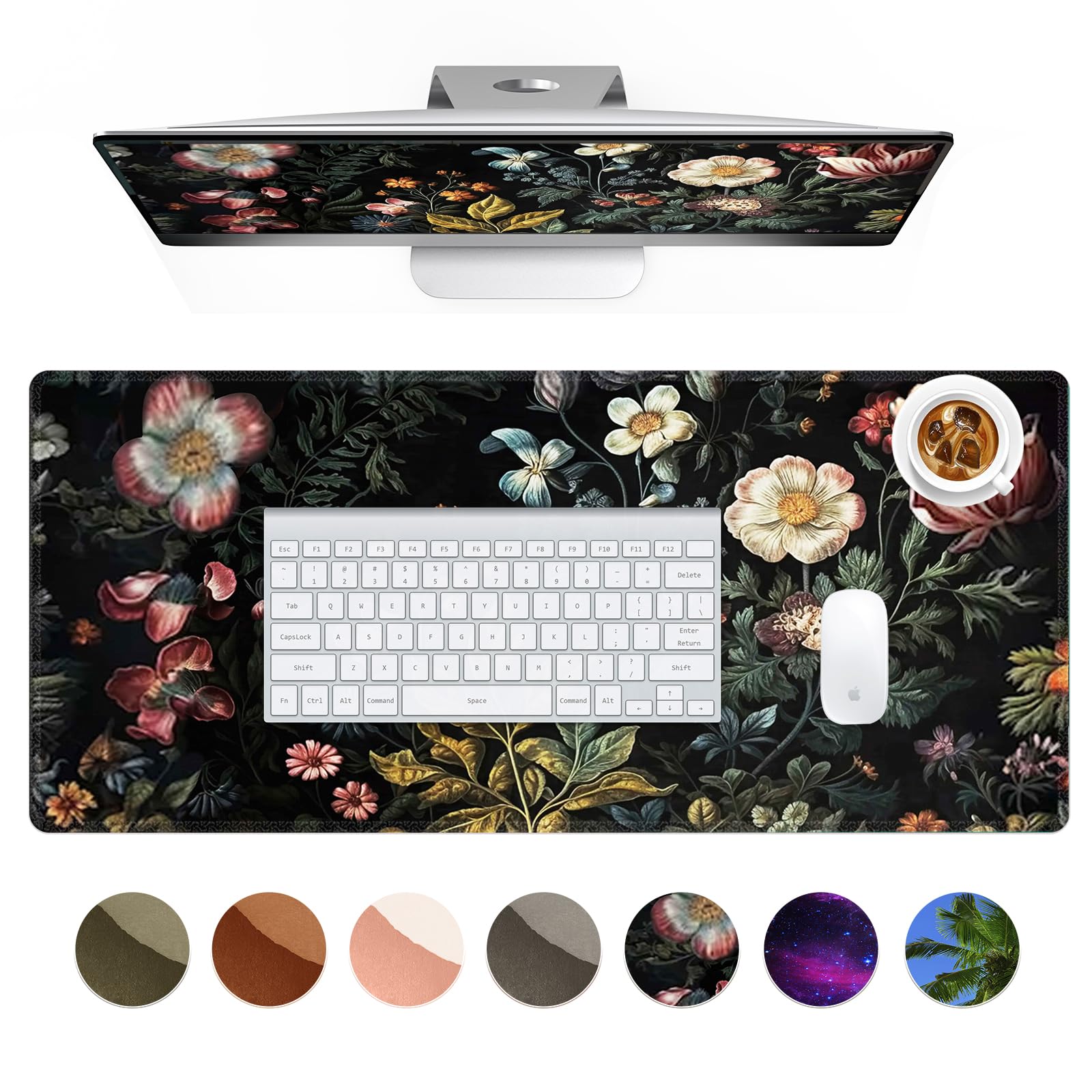 Haocoo Floral Desk Pad Mat, Desk Matt For Desktop, Large Mouse Pad For Desk, Non-Slip Desk Mouse Pad, Cute Keyboard Mats For Des