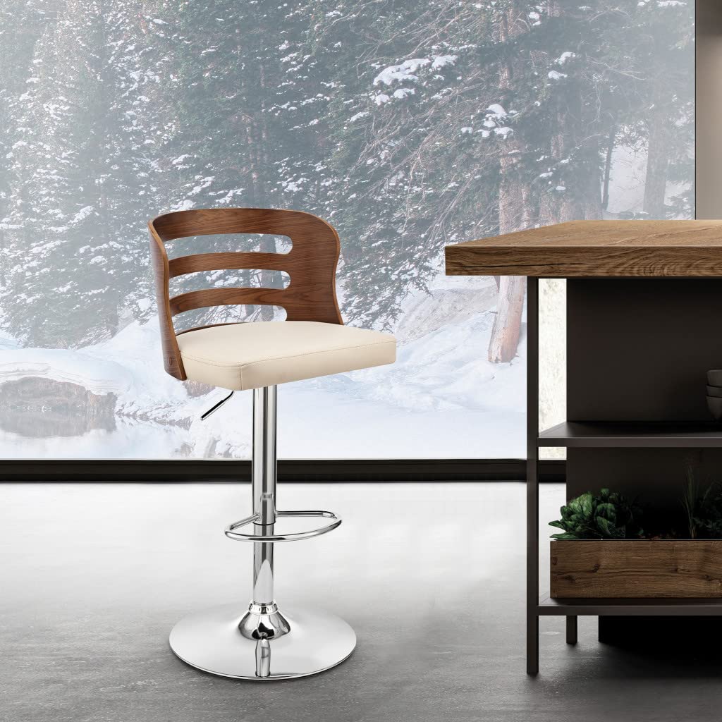 HomeRoots Poplar bentwood/Metal/Faux Leather/Foam Cream Upholstered Chrome Base Adjustable Swivel Bar Stool