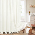 MitoVilla Ivory White Boho Farmhouse Shower Curtain Set 72 x 78, 78 inch Long Cotton Linen Tassel Fabric Shower Curtain Set for 
