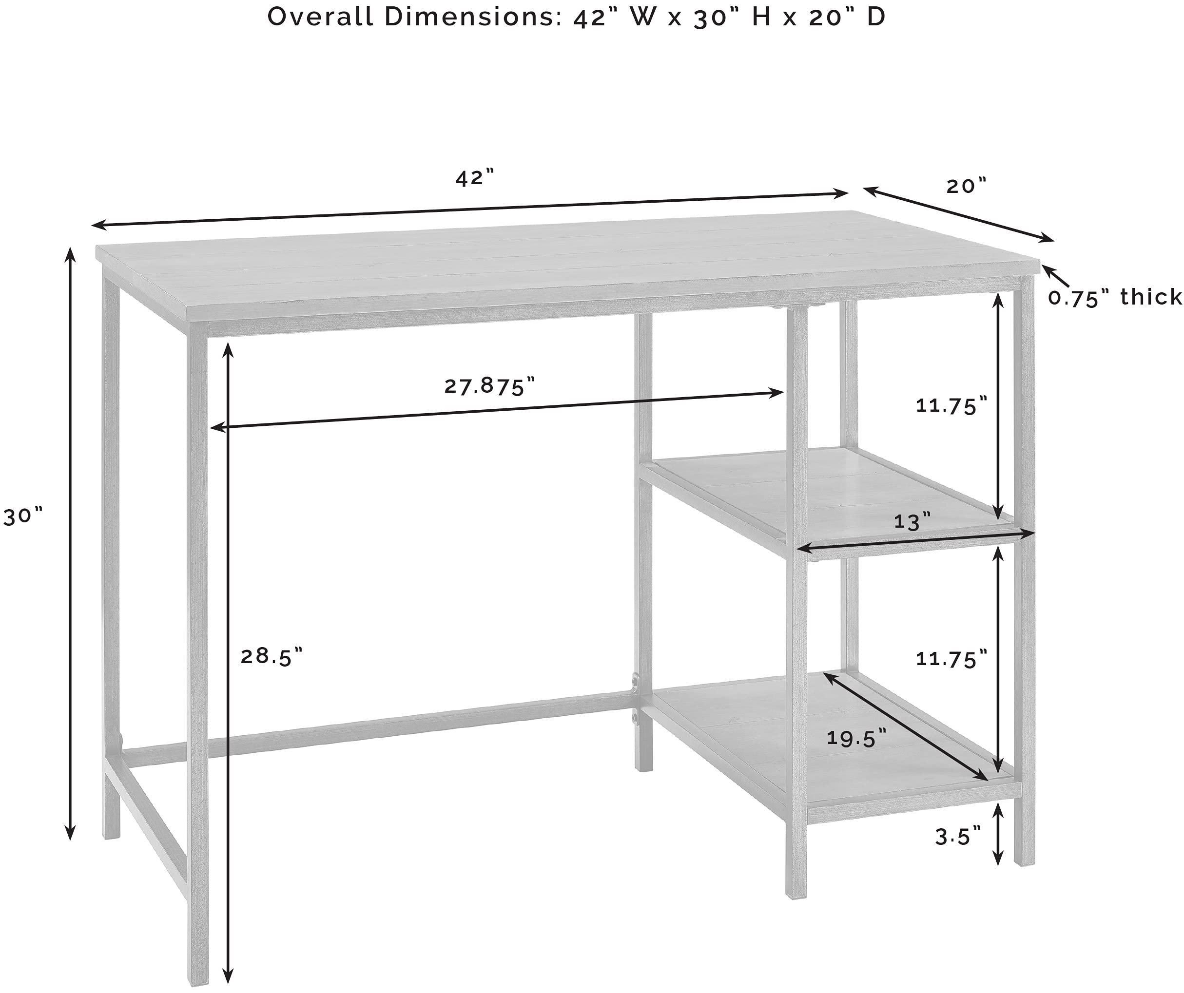 Crosley Furniture Brooke Small Home Office Desk With Storage Shelves, Washed Oak