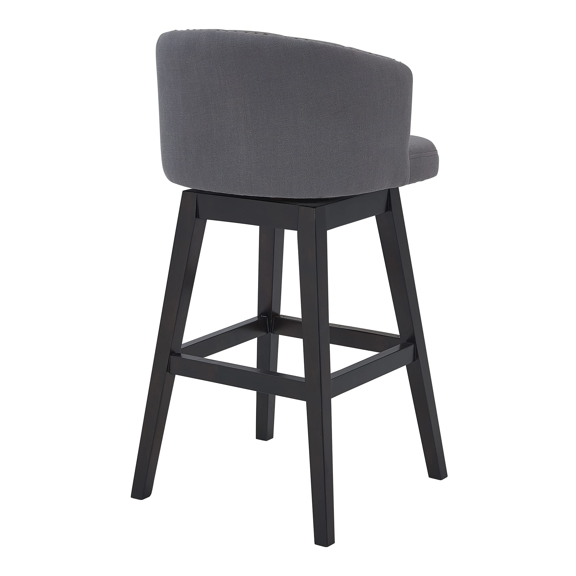 HomeRoots Gray Wood, Foam, Fabric, Metal Turnplate/Kickplate 26' Grey Tufted Fabric and Dark Espresso Wood Swivel Bar Stool