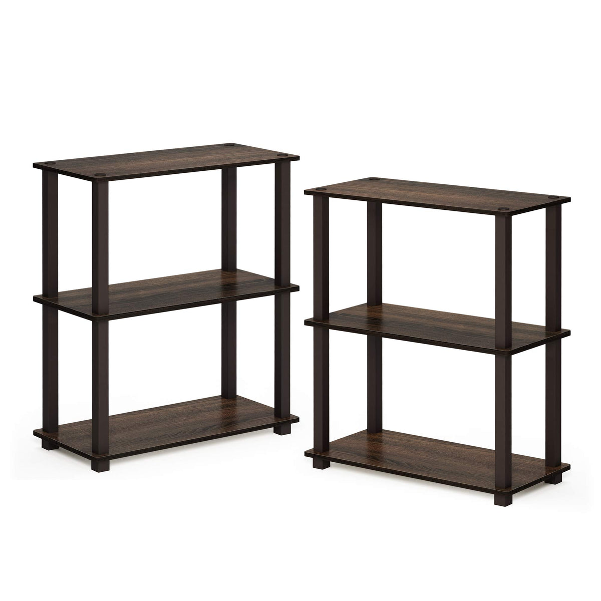 Furinno Turn-S-Tube 3-Tier Compact Multipurpose Shelf 2-Pack, Walnut/Brown