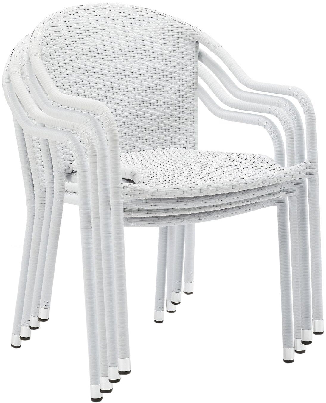 Crosley Furniture Palm Harbor 4-Piece Stackable Outdoor Chair Set, Wicker Patio Chairs For Dining, Porch, White