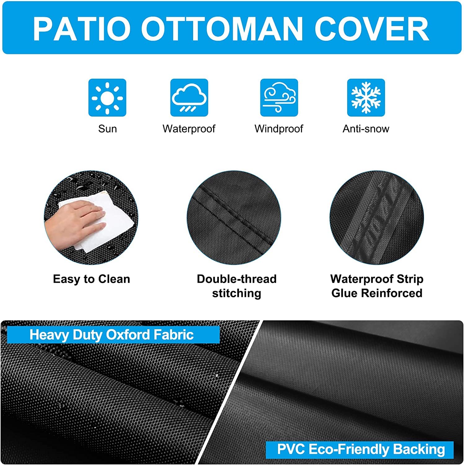 Patio Table Cover 100% Waterproof, 72X47X28 Inch Outdoor Table Cover Rectangular, Patio Furniture Cover For Dinning Furniture, Picnic Coffee Tables Chairs And Sofas, Black