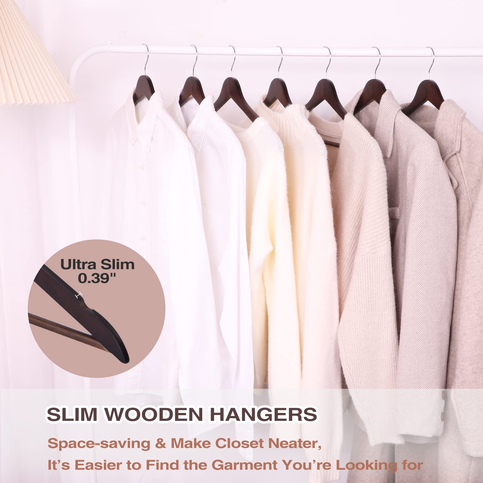 Fairyhaus Wood Hangers 30 Pack, Smooth Finish Wooden Coat Suit Hangers With 360 Swivel Hook And Notches, Lightweight Walnut Wood