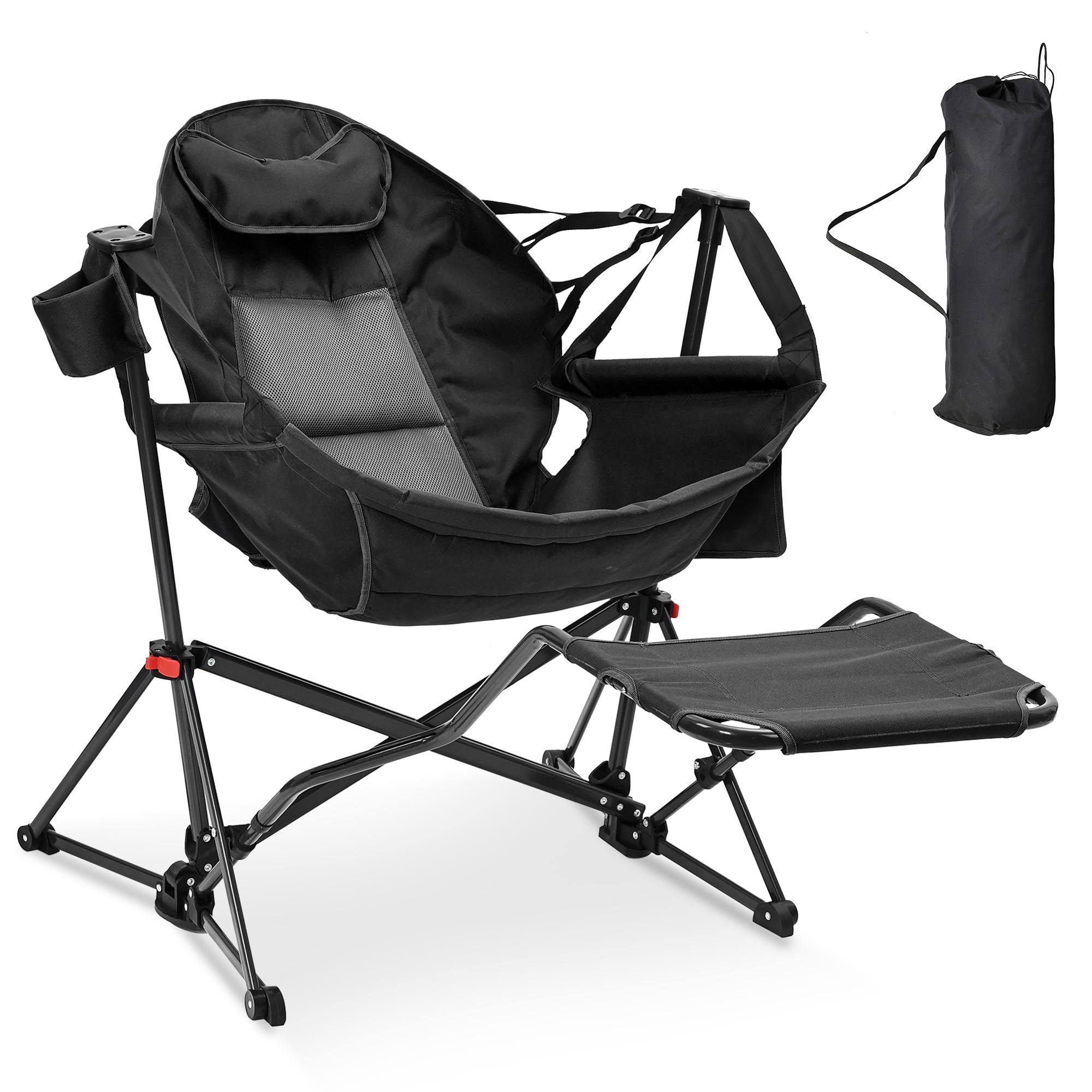 Ainfox Hammock Camping Chair with Footrest, Foldable Portable Rocking Chairs for Adults Outside Swinging Camp with Cup Holder Pi