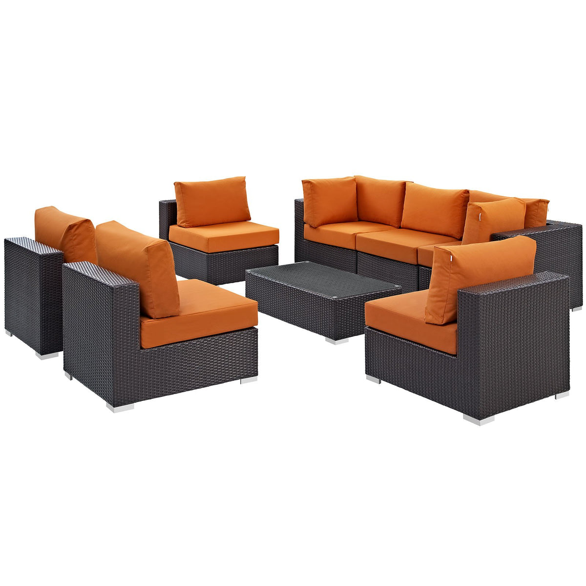 Modway Convene 8-Pc Outdoor Patio Sectional Set In Espresso Orange