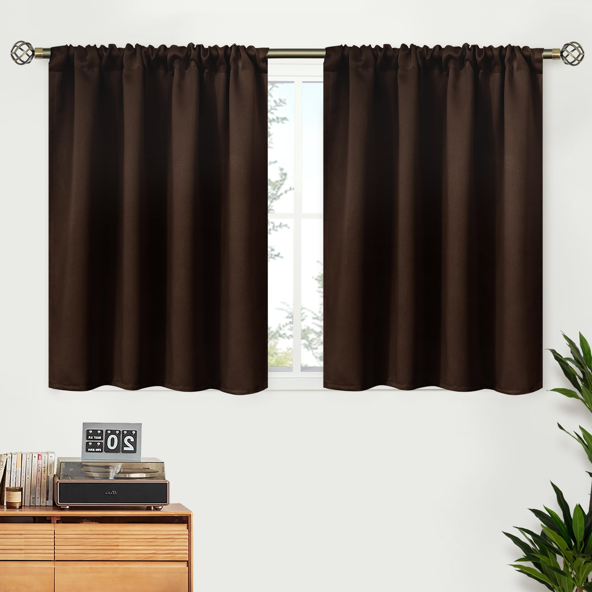 Bgment Brown Blackout Curtains 36 Inch Length For Short Window - Rod Pocket Thermal Insulated Room Darkening Privacy Drapes For