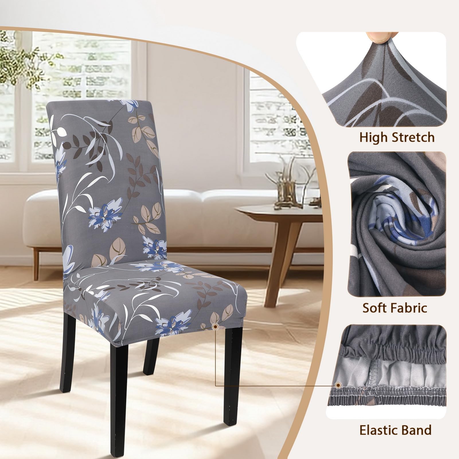 Searchi Dining Room Chair Covers Set Of 4, Stretch Printed Kitchen Chair Slipcovers Removable Washable Parsons Chair Covers Protector For Dining Room, Hotel, Ceremony (Flower Pattern4)