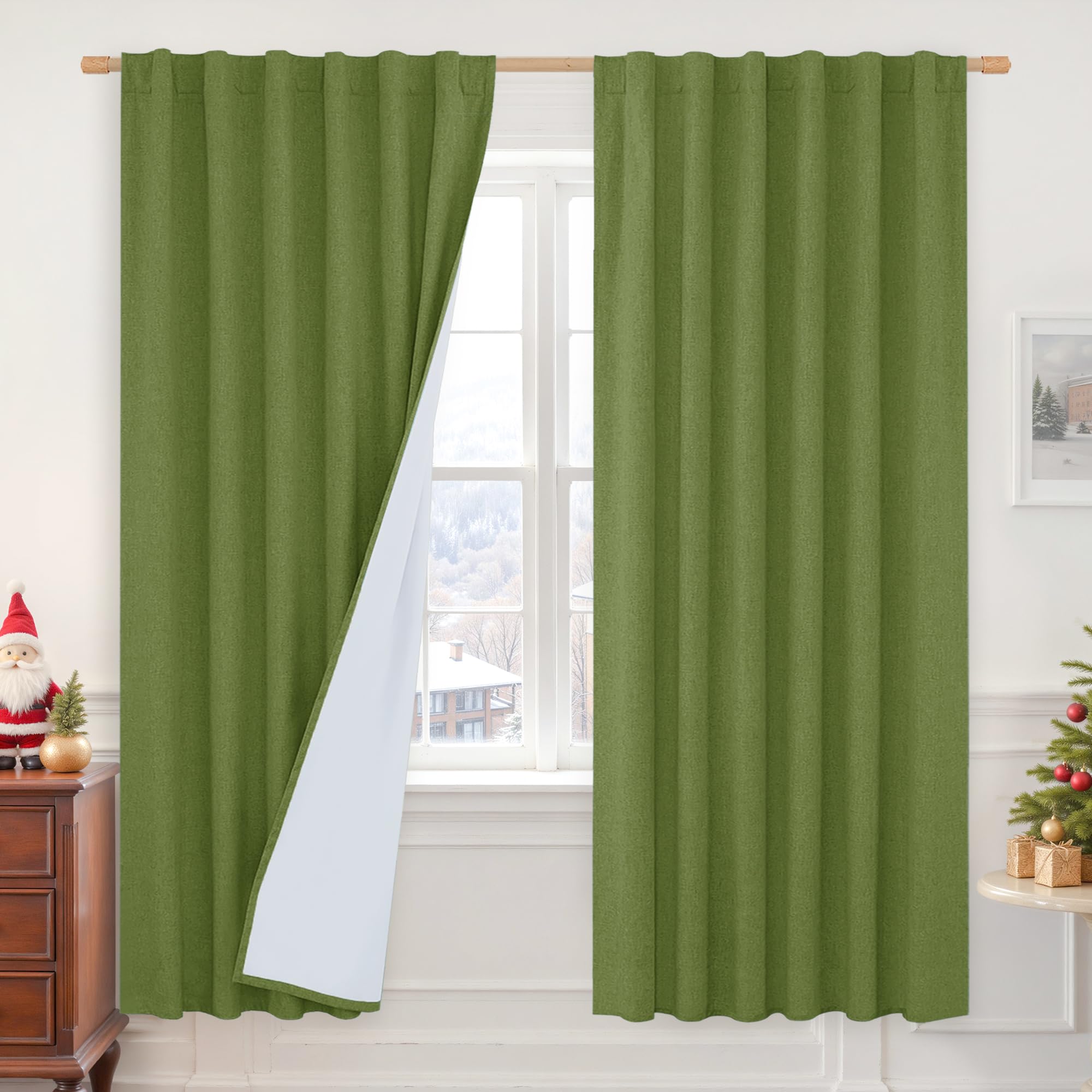 LAMIT 100% Blackout Linen Curtains for Living Room, 72 Inches Linen Textured Thermal Bedroom Drapes Back Tab and Rod Pocket Chri