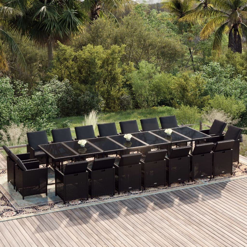 vidaXL Patio Dining Set 19 Piece with Cushions Garden Outdoor Terrace Balcony Dining Dinner Dinette Table and Chair Furniture Poly Rattan Black