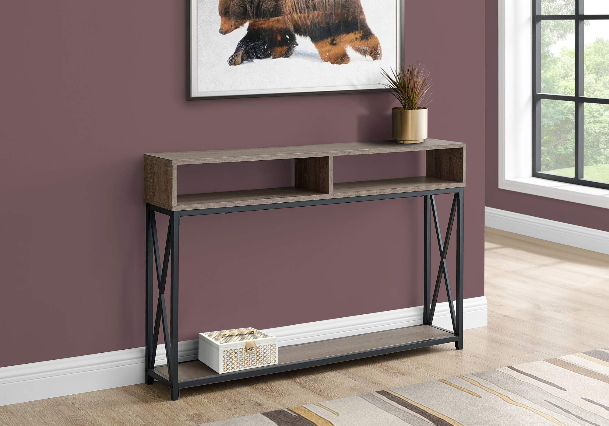 HomeRoots 47&quot; Taupe and Black Frame Console Table with Storage