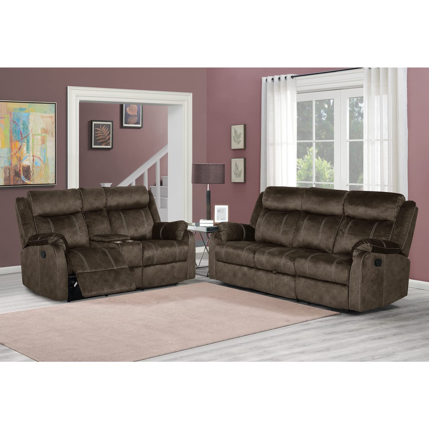 Global Furniture USA Domino Fabric Brown Reclining Loveseat w/Console Drawer