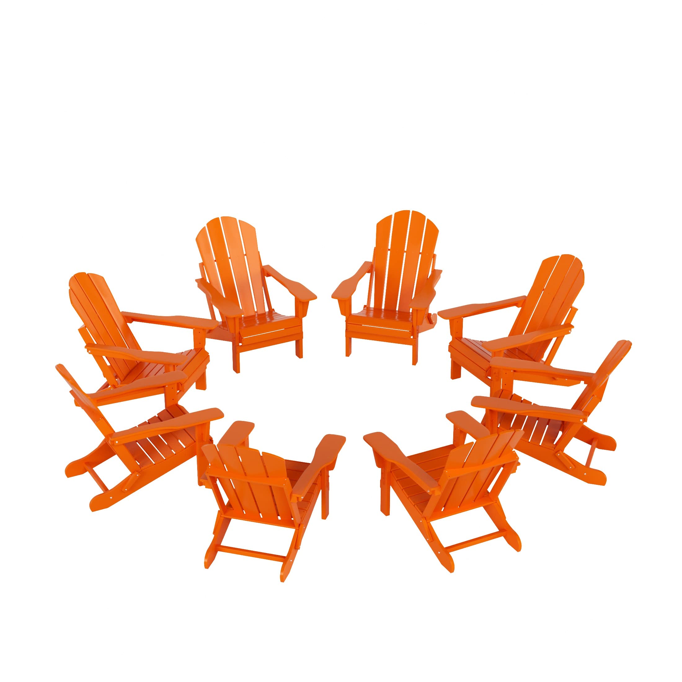 Westintrends Outdoor Folding Hdpe Adirondack Chairs For Patio, Backyard, Balcony, Comfortable Seat And All Weather Resistant (Set Of 8), Orange