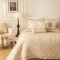 Bov Beige KingSize Ruffle Comforter Set  3Piece Bedding Set With Pillow Shams  106X96 Inches  Soft Quilt, Shabby Chic Beddi