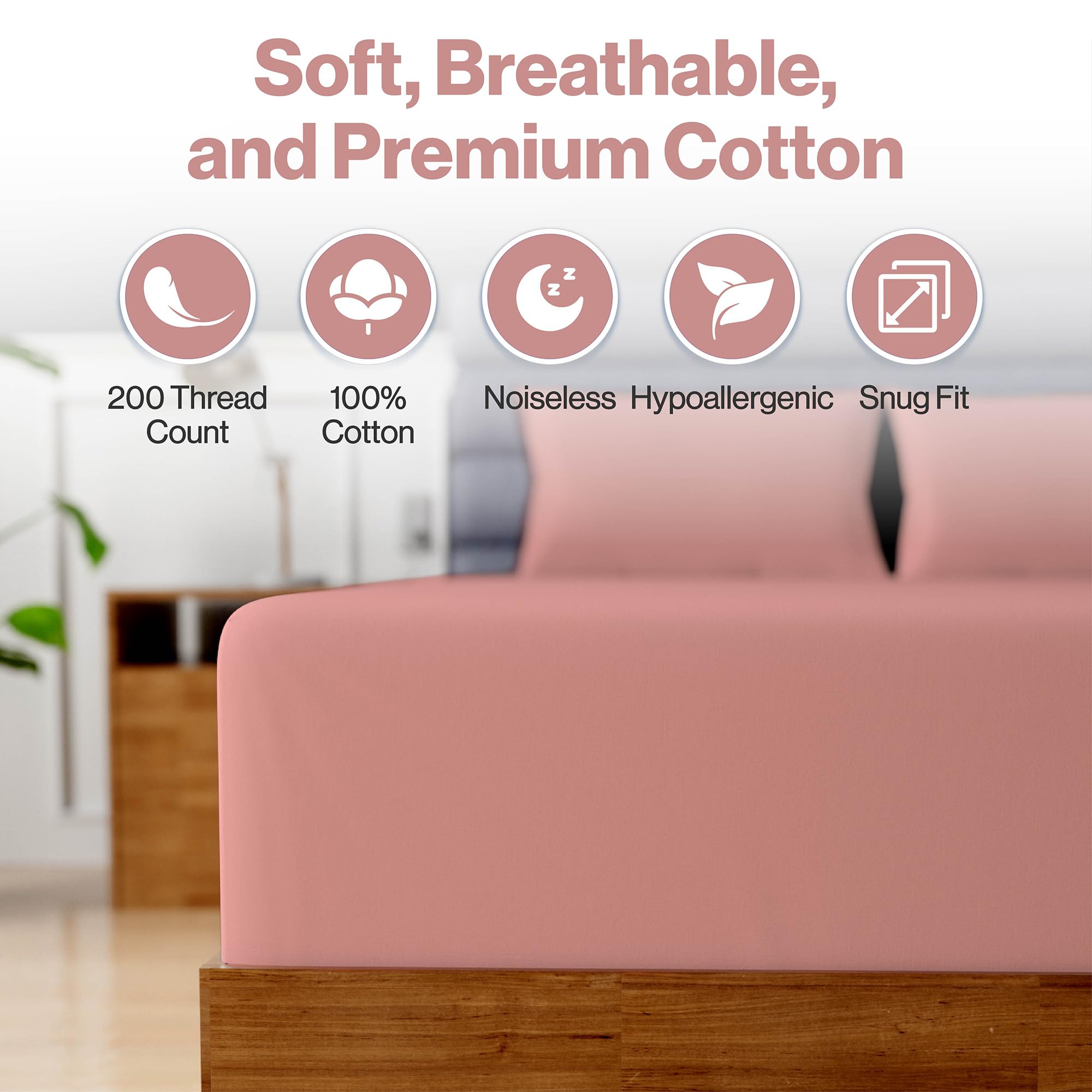 Superity Linen Short Queen Fitted Sheet Made From Cotton. Moisture Wicking Cotton Bed Sheet For Breathable, Dry, And Comfortable