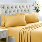 Homeideas King Size Bed Sheets - 6 Piece Set (Gold) - Extra Soft Brushed Microfiber 1800 Bedding Sheets, Deep Pocket, Wrinkle & Fade Free