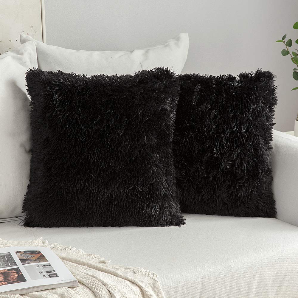 Miulee Pack Of 2 Luxury Faux Fur Fluffy Throw Pillow Covers Set Soft Deluxe Winter Decorative Plush Fleece Pillowcases For Cushi
