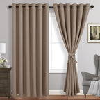 Jiuzhen Taupe Blackout Curtains With Tiebacks - Thermal Insulated, Light Blocking And Noise Reducing Grommet Curtains For Bedroom And Living Room, Set Of 2 Window Curtain Panels, 70 X 84 Inch Length