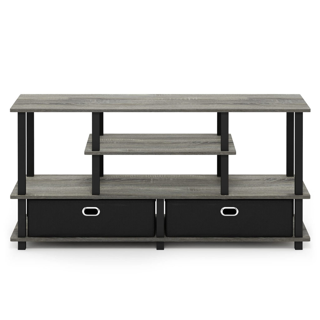 Furinno Jaya Large Stand For Up To 55-Inch Tv, French Oak, 47. 63(W) X 15. 55(H) X 22. 79(D) Inches., Grey/Black