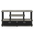 Furinno Jaya Large Stand For Up To 55-Inch Tv, French Oak, 47. 63(W) X 15. 55(H) X 22. 79(D) Inches., Grey/Black