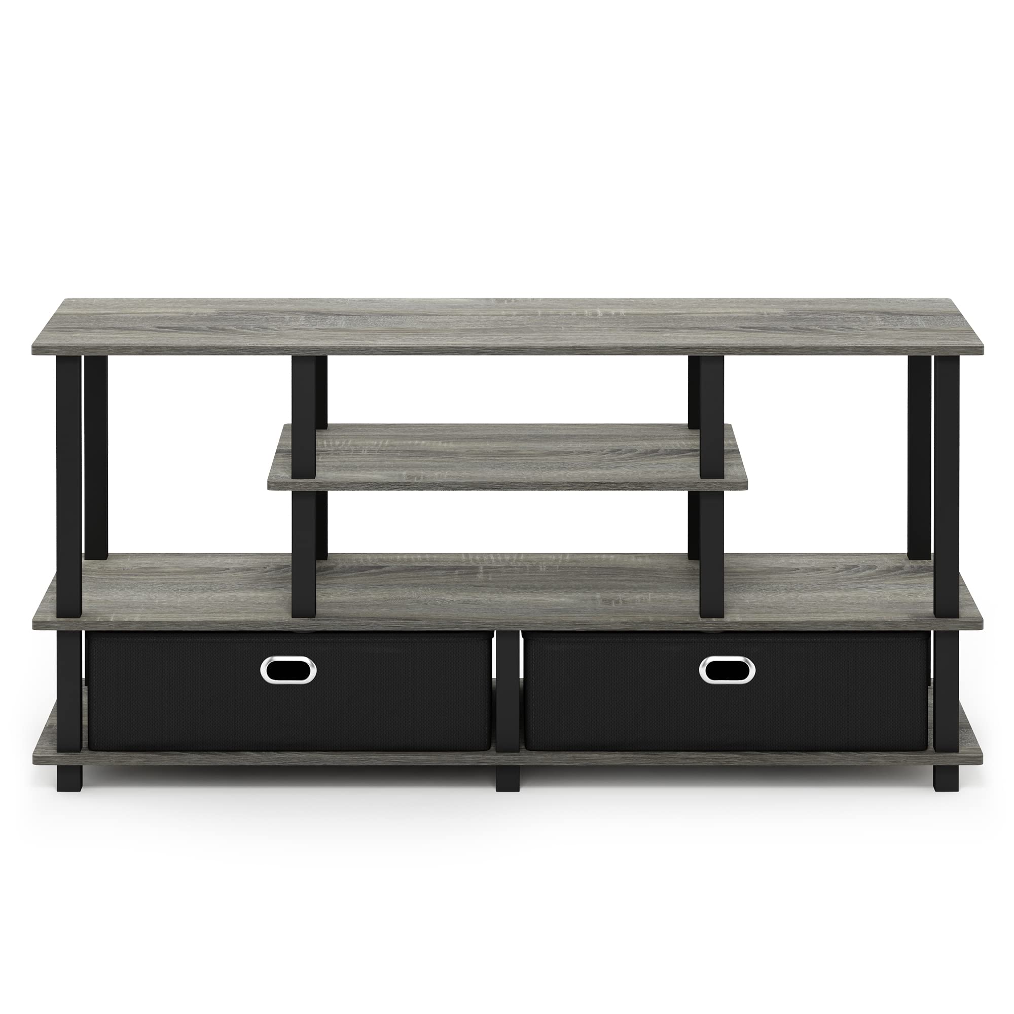 Furinno Jaya Large Stand For Up To 55-Inch Tv, French Oak, 47. 63(W) X 15. 55(H) X 22. 79(D) Inches., Grey/Black