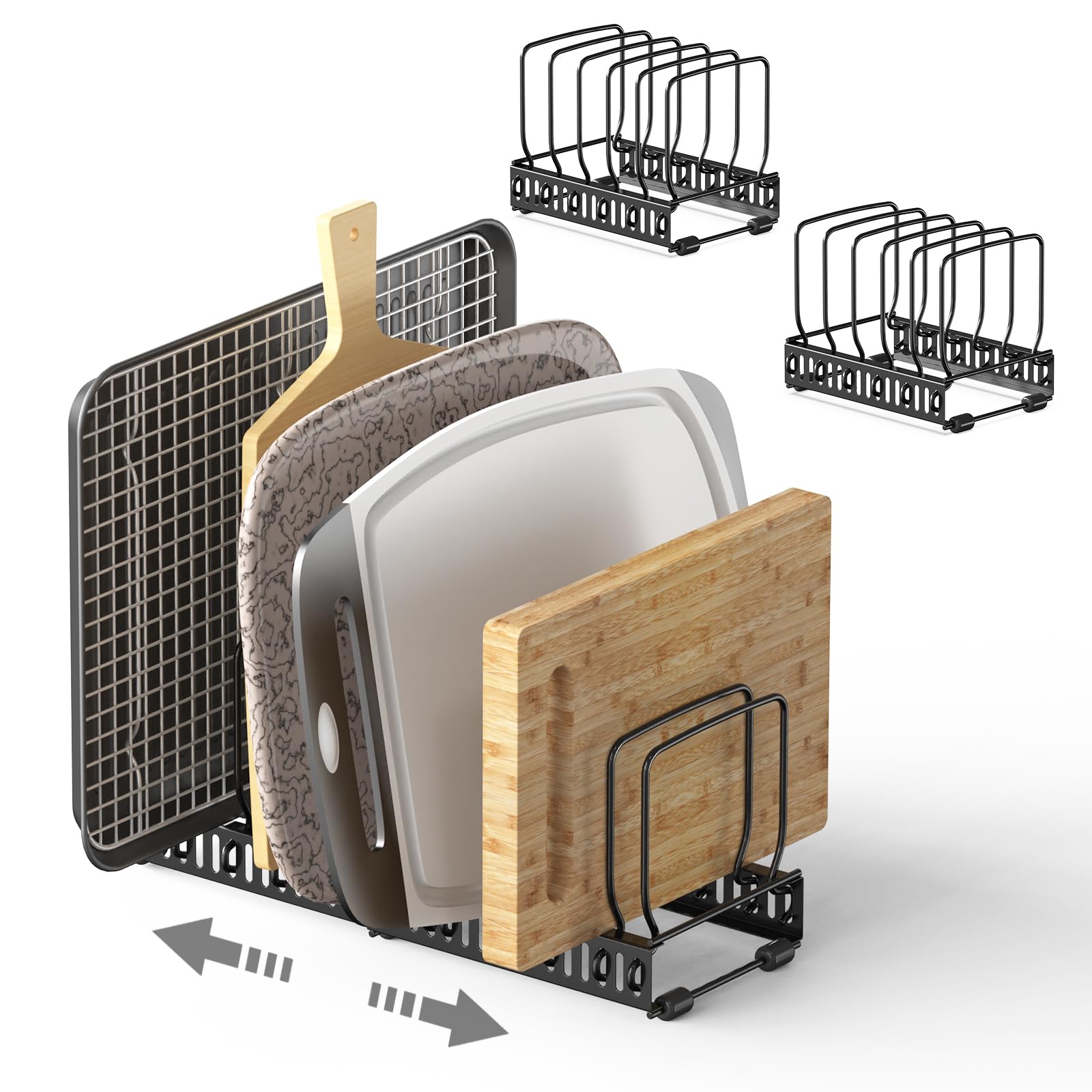 HzTinT 2PACK Cutting Board Organizer, Adjustable Divider Cutting Board Holder with Anti-slip Pads, Kitchen Cabinet Organizer for