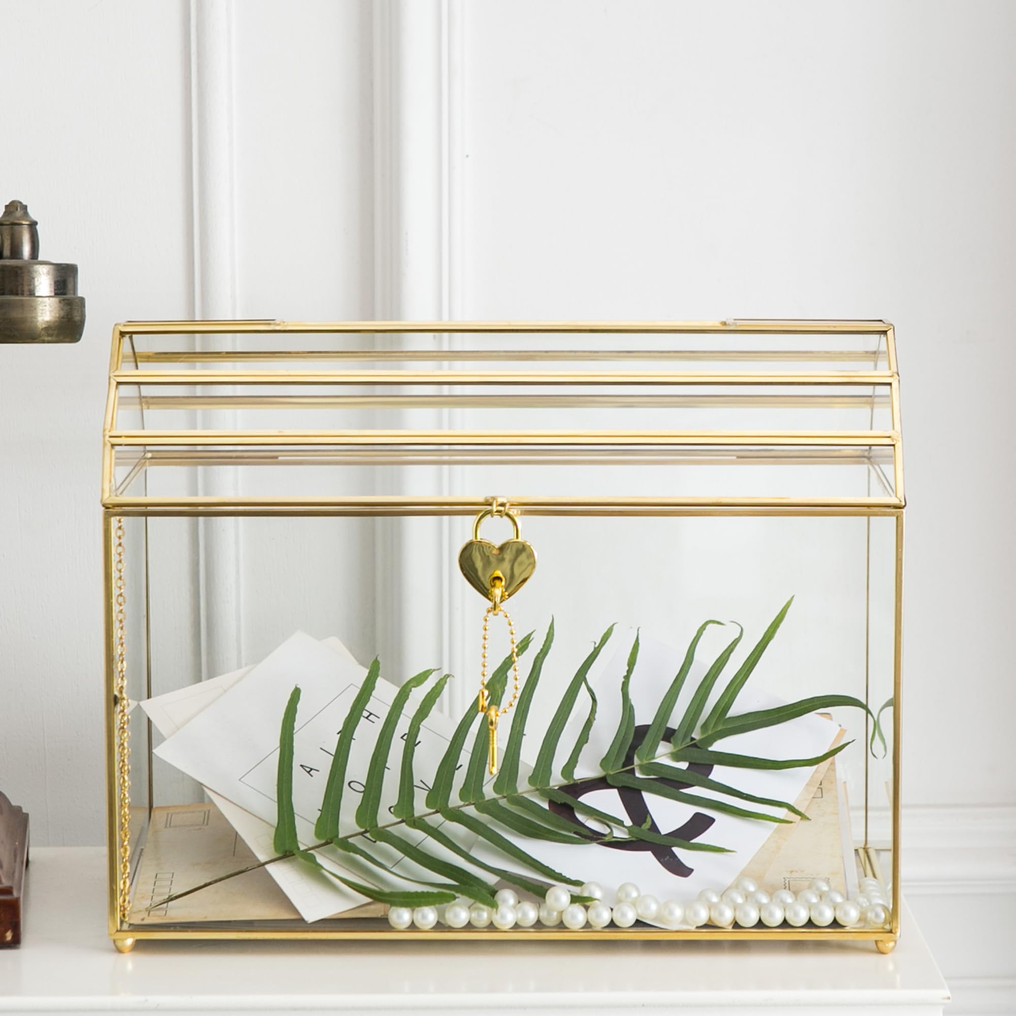 Giadun Wedding Card Box With Slot, 12.2'' Large Glass Card Boxes For Reception, Gold Card Holder, Clear Decorative Storage Box W