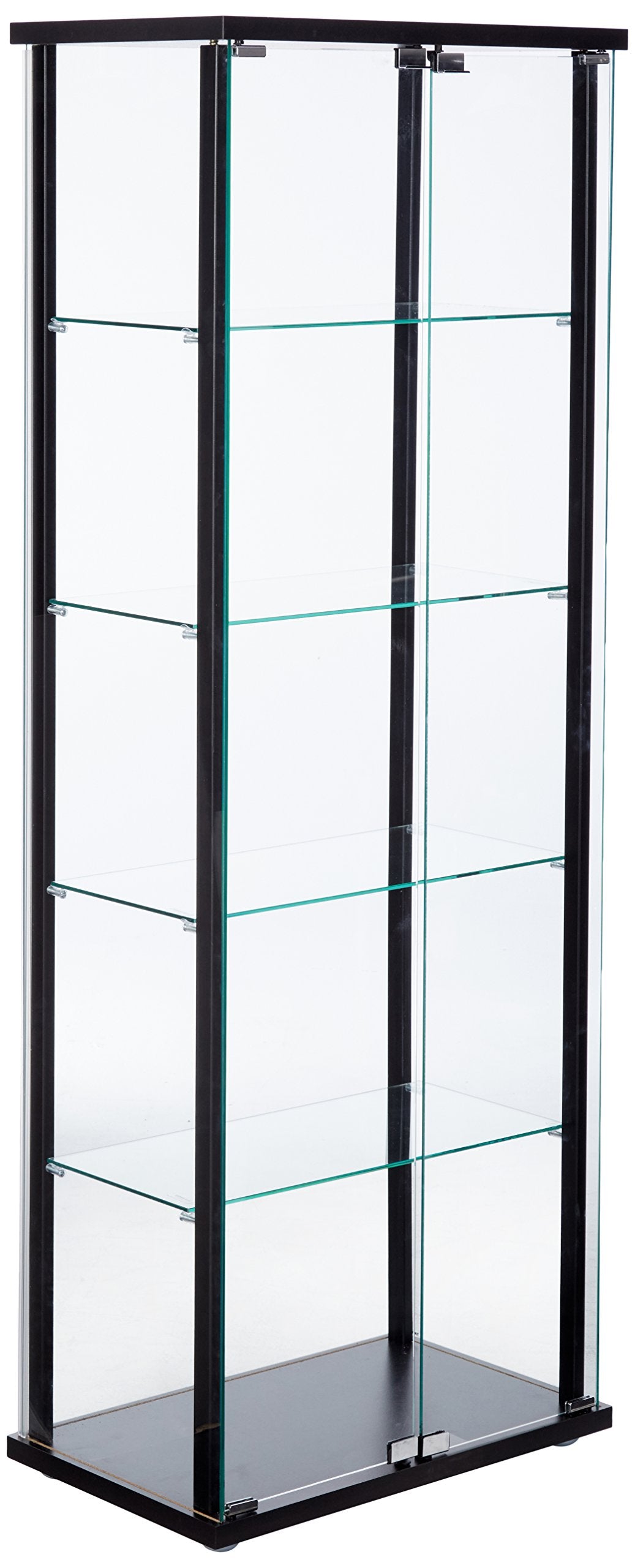 Coaster Home Furnishings Delphinium 64-Inch 2-Door 5-Tier Clear Tempered Glass Curio Cabinet Display Case With Shelving Black 950170