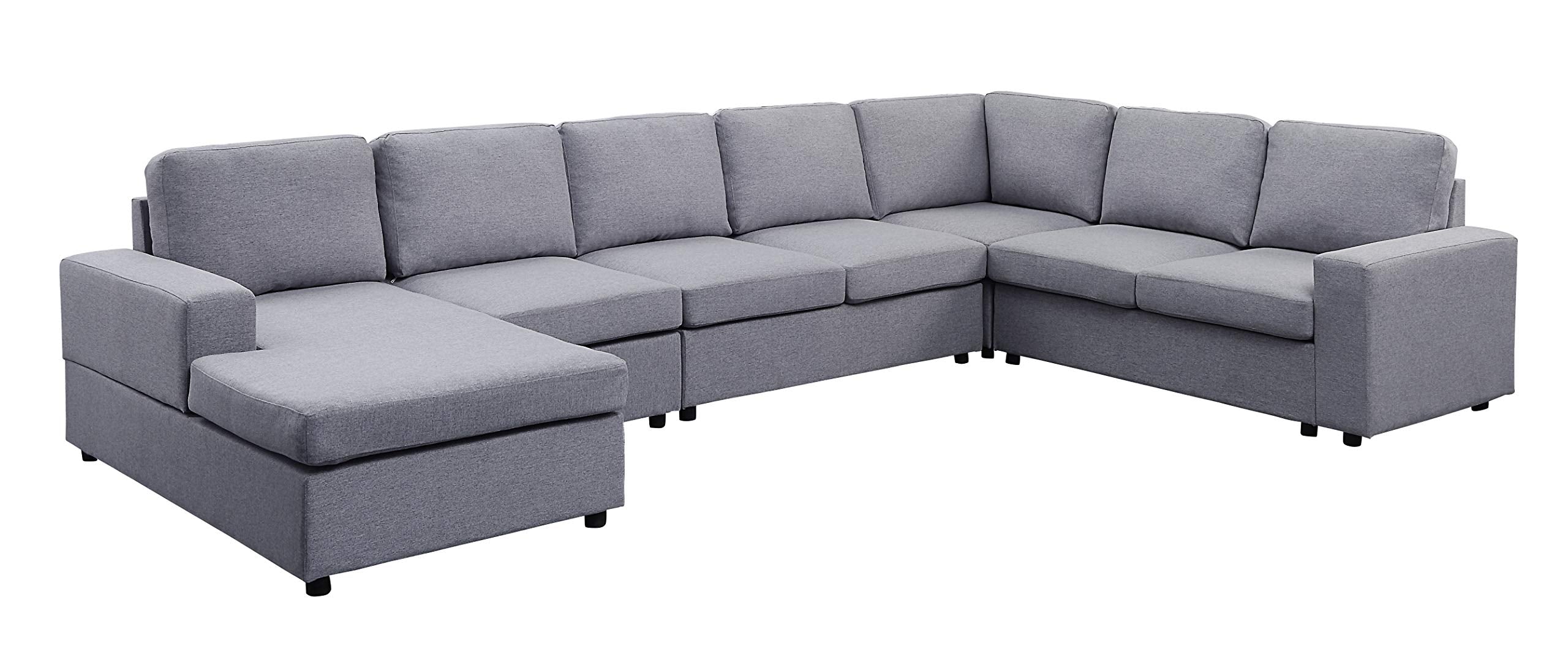 Lilola Home Tifton Light Gray Linen 7 Seat Reversible Modular Sectional Sofa Chaise