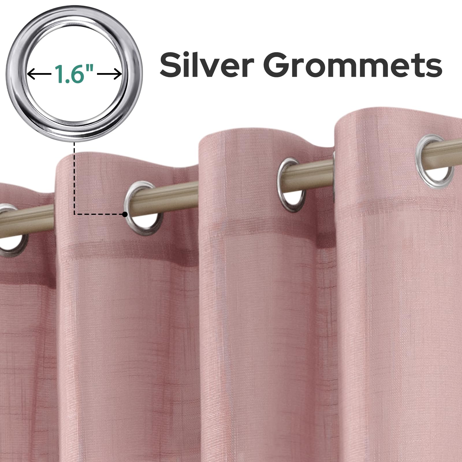 Homeideas Pink Linen Sheer Curtains 84 Inches Long 2 Panels Textured Semi Sheer Curtains Farmhouse Curtains Sheer Privacy Window