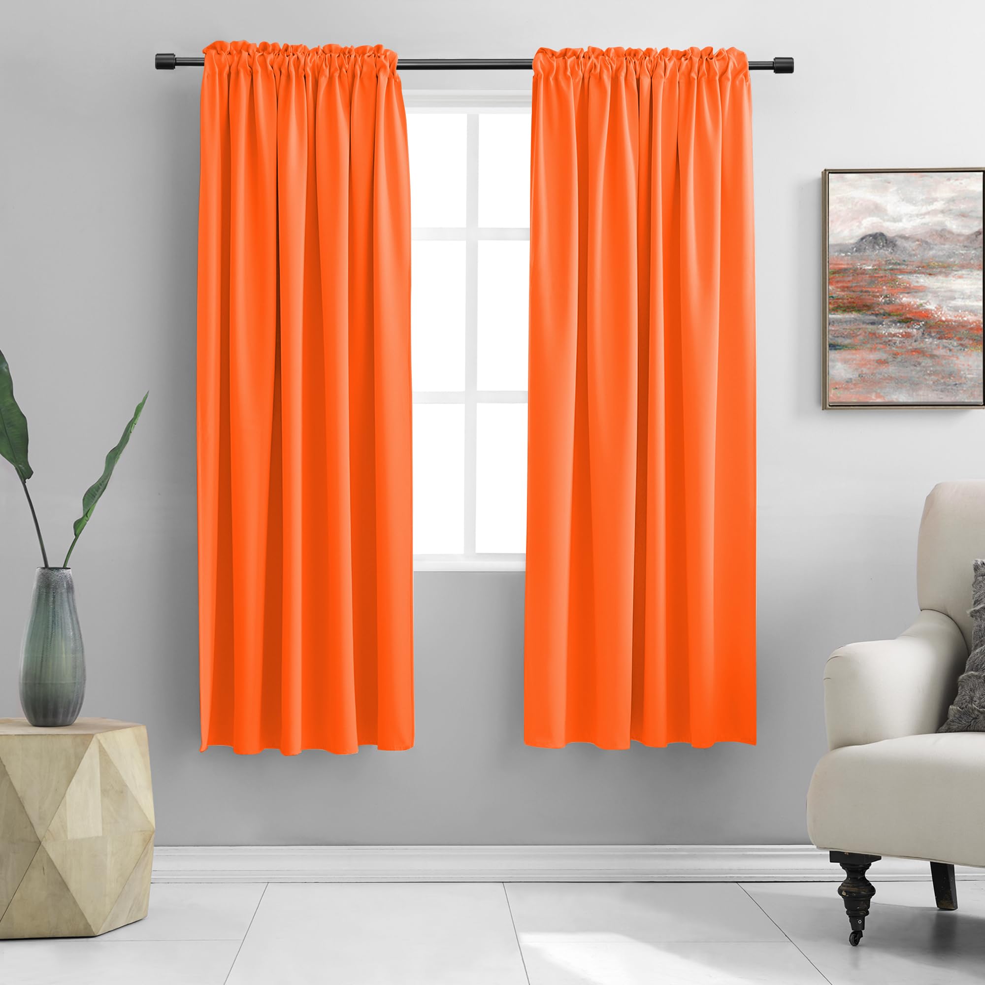 DONREN Bright Light Orange Room Darkenging Curtains for Living Room - Pumpkin Halloween Decoration Blackout Thermal Insulated Cu