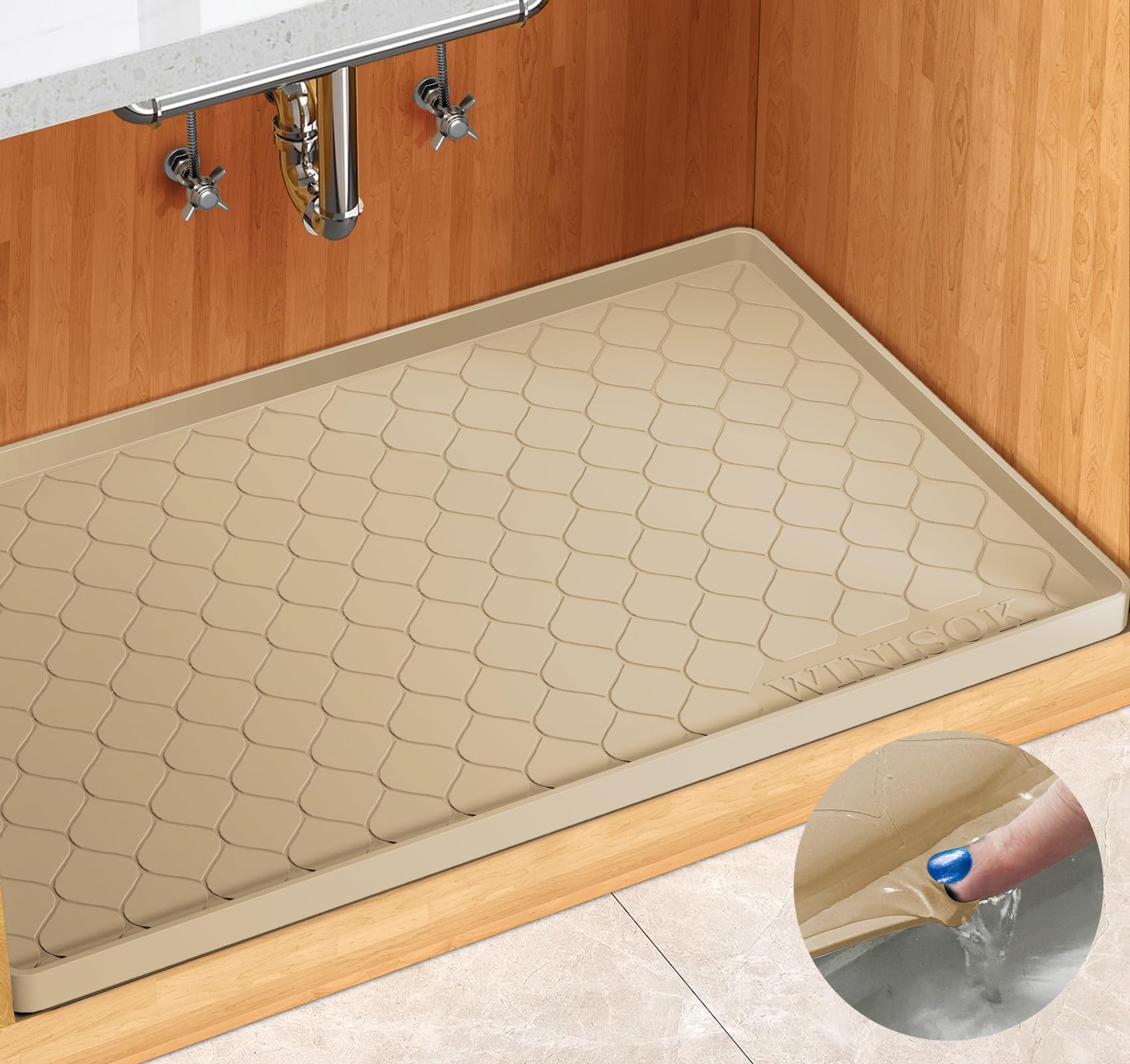 Winisok Silicone Under Sink Mat 25' X 19', Kitchen Essentials And Gadgets, Shelf Liner And Cabinet Protector, Home Organizers
