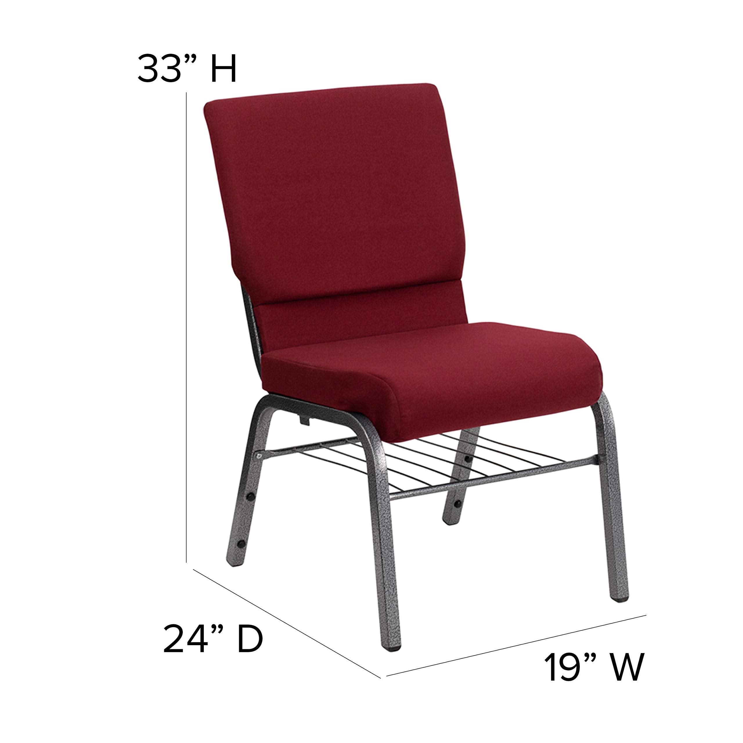 Flash Furniture HERCULES Series 18.5''W Church Chair in Burgundy Fabric with Book Rack - Silver Vein Frame
